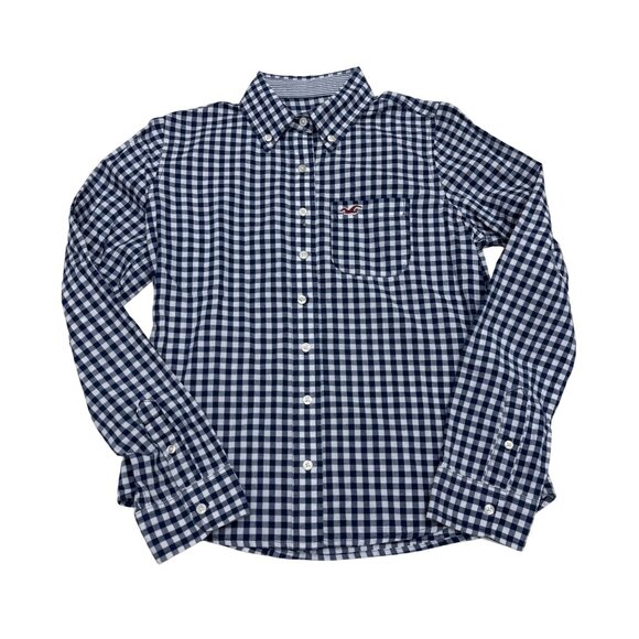 Hollister Tops - Y2K Hollister Women's Blue White Checker LS Button Down Shirt 100% Cotton, Sz S
